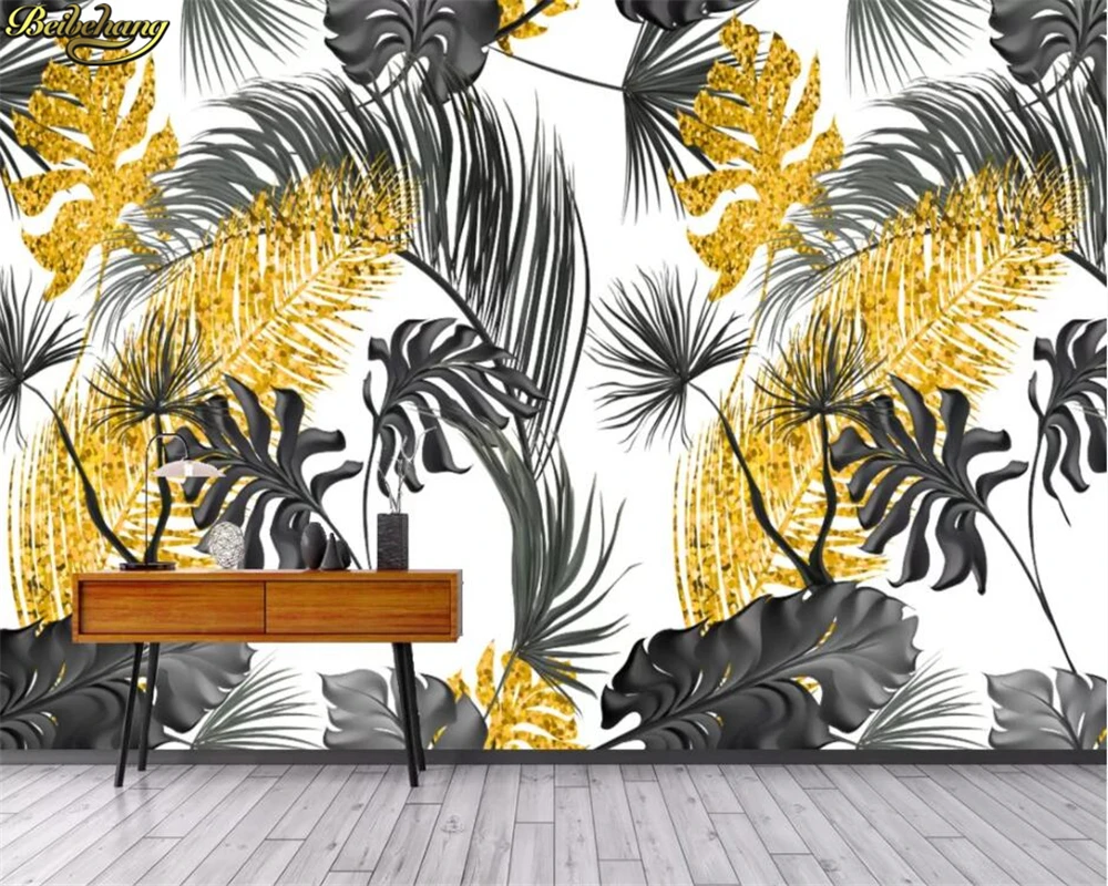 

Золотой банановый лист, обои на заказ, фреска с тропическим лесом, обои для гостиной, домашний декор, Papel De Parede