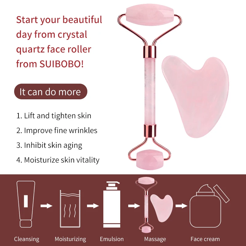 Natural Rose Quartz Jade Roller Slimming Facial Massager Roller Skin Massage Beauty Care Anti-aging Double-end Skin Lift Tools