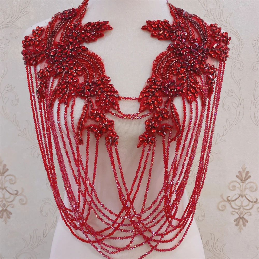 Fashion front crystal Tassels wedding collar with rhinestone  appliques neckline with fringe many color in stock