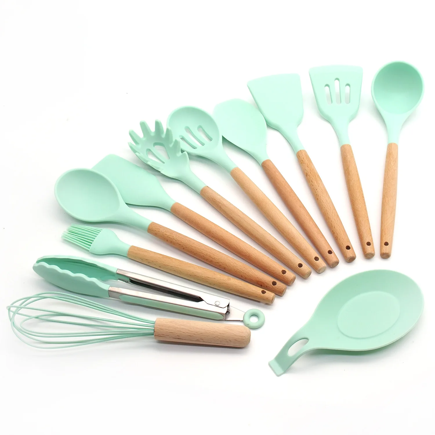 Conjunto de utensílios de cozinha, de madeira, silicone, colher, espátula, raspador, servidor de macarrão, batedor de ovos, ferramentas de cozinha