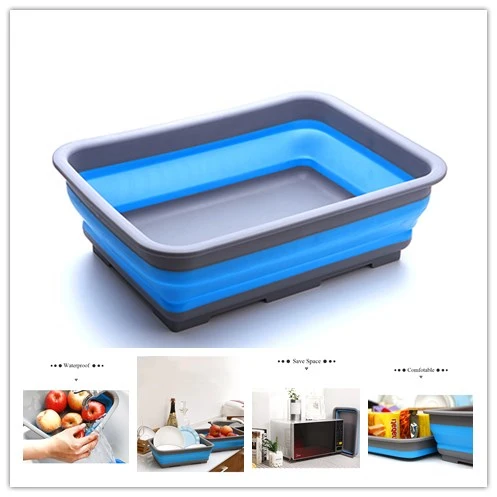 Folding Silicone Basket Storage Bucket Kitchen Accessories Vegetable Fruit Washing Square Baskets Collapsible Storage Basket