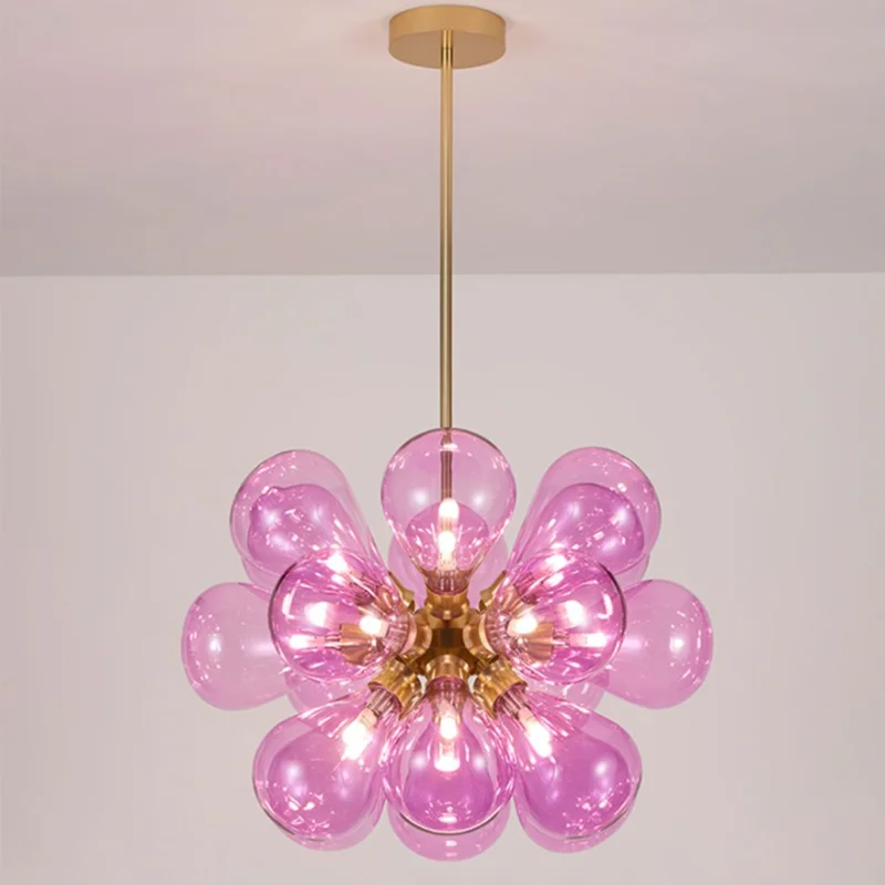 Postmodernistyczna szklana lampa w kształcie bańki żyrandol LED fioletowa balon lampa do salonu Loft dekoracja sypialni designerska lampa wisząca