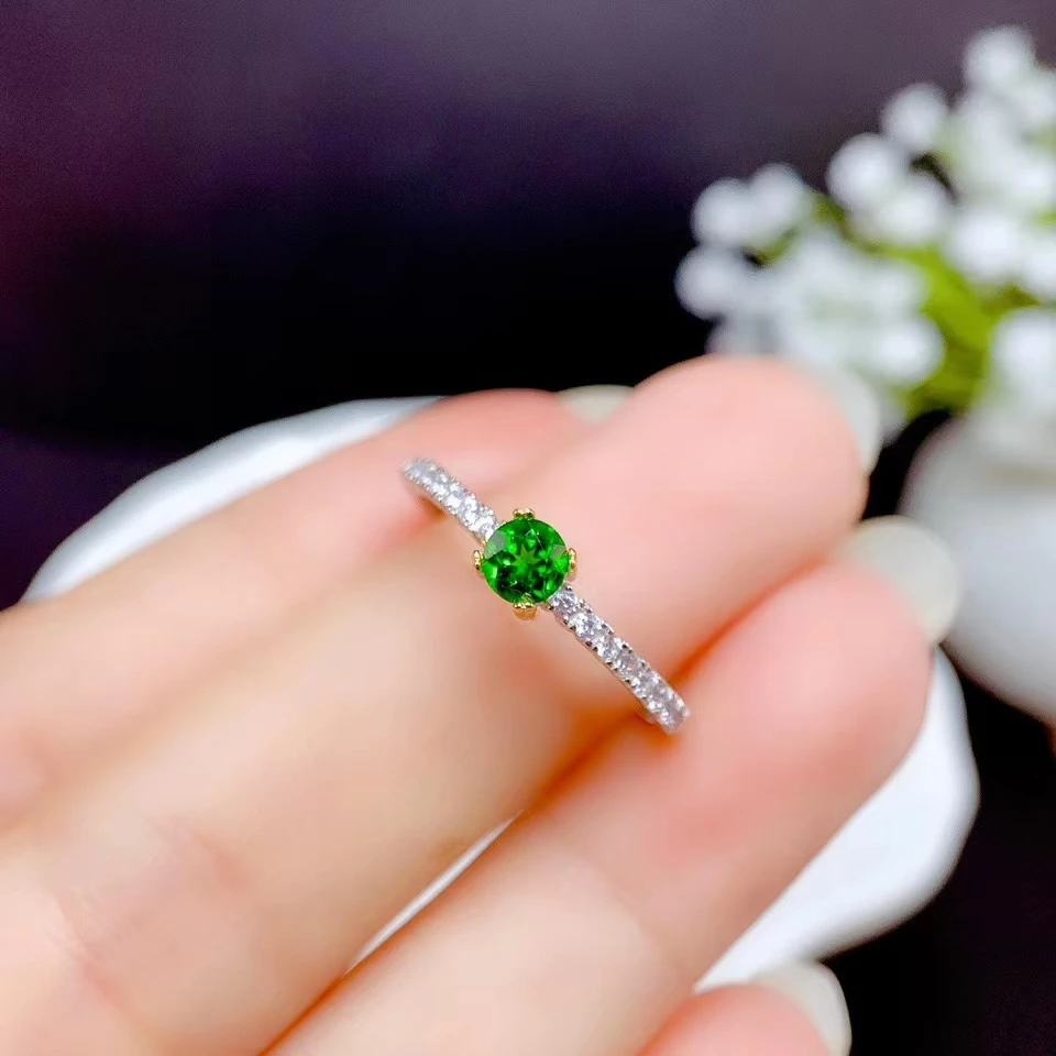 KJJEAXCMY fine jewelry 925 sterling silver inlaid natural diopside ring new noble female ring support test hot selling