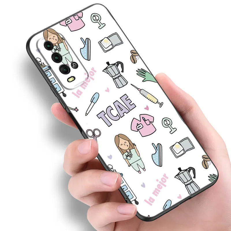 Cartoon Medicine Doctor Nurse Silicone Case For Xiaomi Redmi Note 10 9 Pro Max 10s 9s 8 8A 7 Pro 9 9C 9A 9T 10T  Black Cover