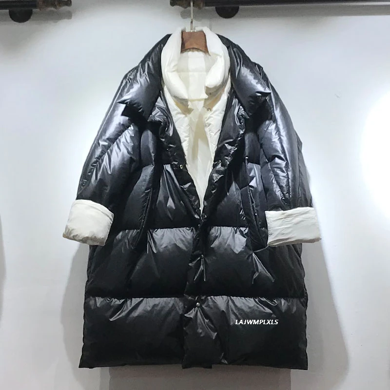 Korean Winter Puffer Jacket Women Down Coat 2022 Fashion Winter New White Duck Down Scarf Long Loose  Thick Coat YRF262