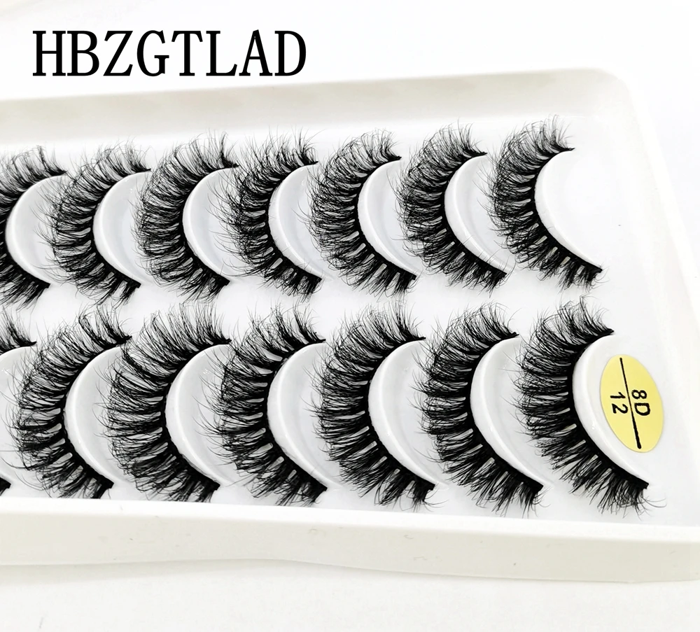 3D Mink Cílios Postiços, Natural Longo Wispy Eye Lashes, Maquiagem Estágio, Cílios Curtos Falsos, Extensão Beleza, 10 Pares, Novo