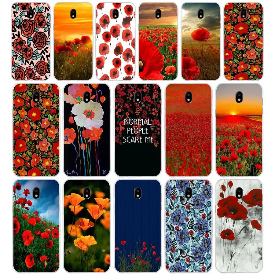 261SD Red Poppies On Black Style Soft Silicone Tpu Cover phone Case for Samsung j3 j5 j7 2015 2016 17 j2  prime j6 Plus 2018