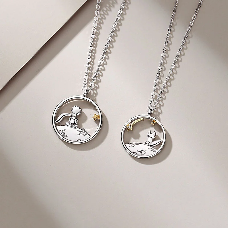 2021 Fashion New Two-color Couple S925 Silver Plated Little Prince Fox Pendant Necklace Exquisite Luxury Clavicle Chain Jewelry