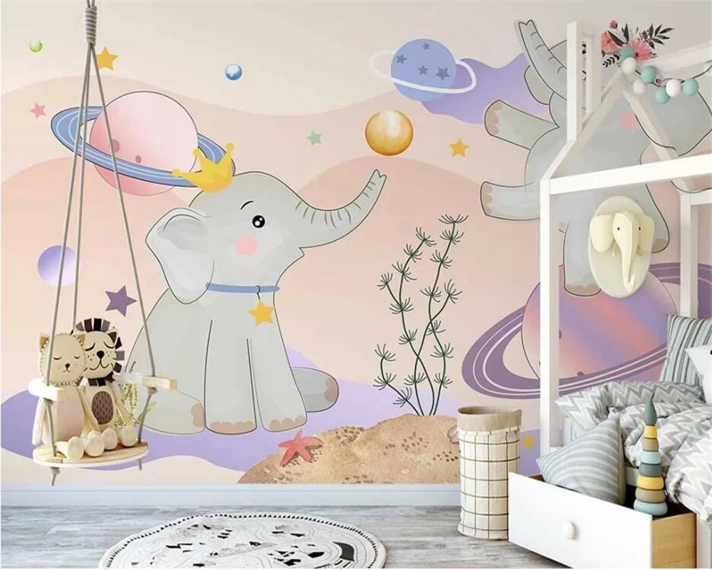 

beibehang Custom Nordic hand-painted starry sky baby elephant children's room background wallpaper wall papers home decor