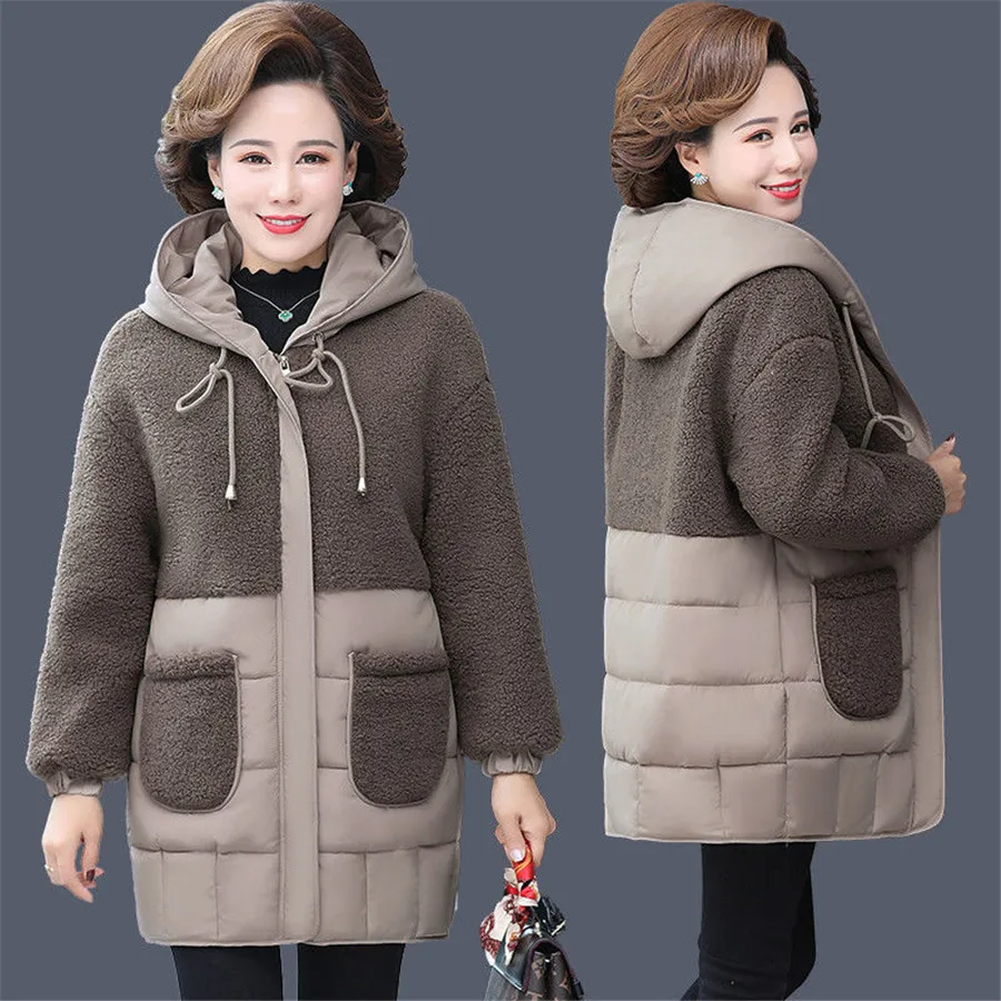 Chaqueta de Invierno para mujer, Parkas gruesas y cálidas de plumón, Abrigo acolchado de algodón con capucha para madre de mediana edad, talla