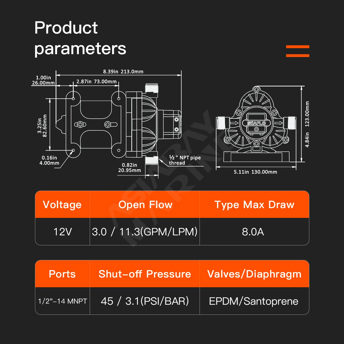 SEAFLO 33 series Automatic Marine Water Diaphragm Pump 12V Self Priming Electric Yacht Boat Ship RV Caravan High Pressure