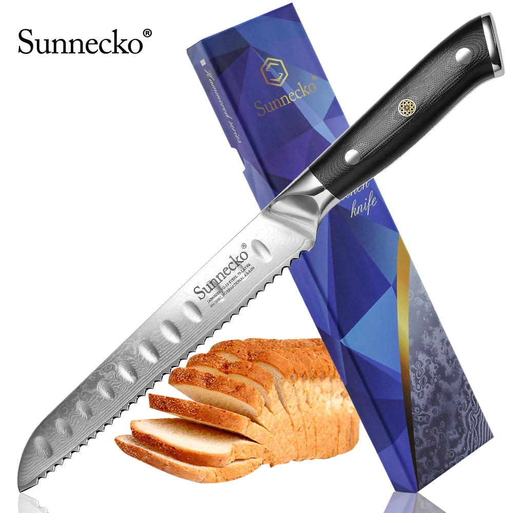 

SUNNECKO 8 inch Damascus Bread Knife Japanese VG10 Steel Core Blade Razor Sharp Chef's Kitchen Baking Cooking Tool G10 Handle