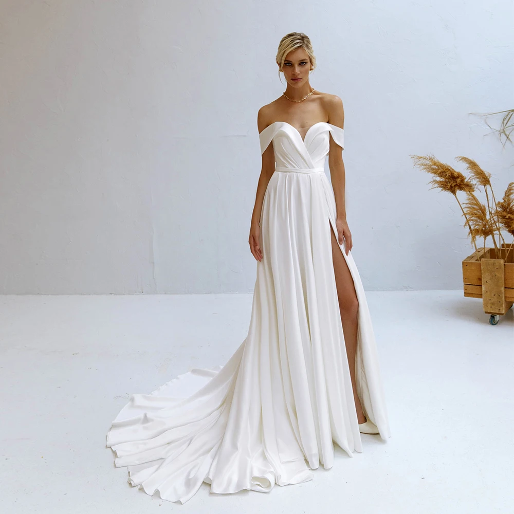 Abito da sposa semplice con spacco bianco per donna con maniche lunghe Slim scollo a V abito da sposa civile elegante Robe De Mariage 2021 nuovo