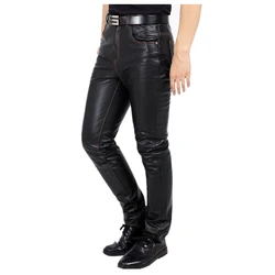 Men's Genuine Leather Pants Slim Fit Straight Leg Cowskin First Layer Man Pants