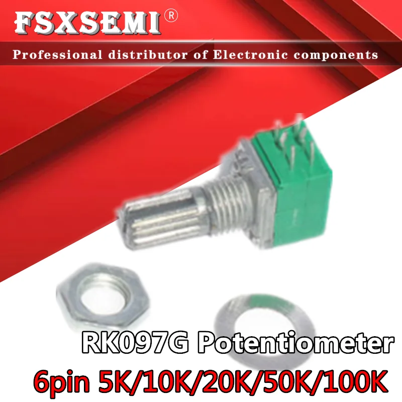 100 pz RK097 RK097G 6pin 5K 10K 20K 50K 100K B5K con interruttore audio albero 15mm potenziometro di tenuta amplificatore