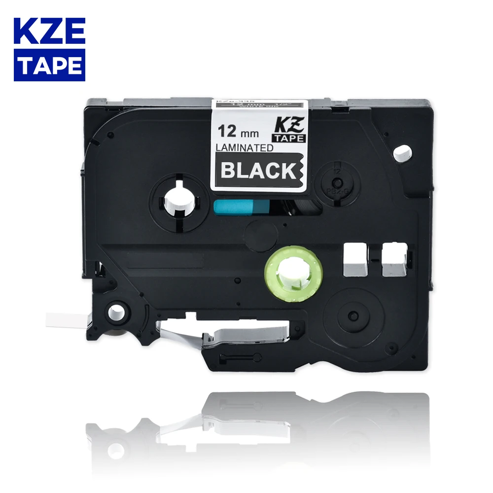 KZE 12mm White on Black Laminated Label Tape Cassette Cartridge ribbon compatible for p-touch label printers tze tape Tze-335