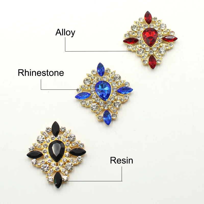 TYNUOMI 5Pcs Fashion 36*42MM Golden Alloy Rhinestone Flat Bottom Jewelry Accessories, DIY Handmade Embellishment Decoration