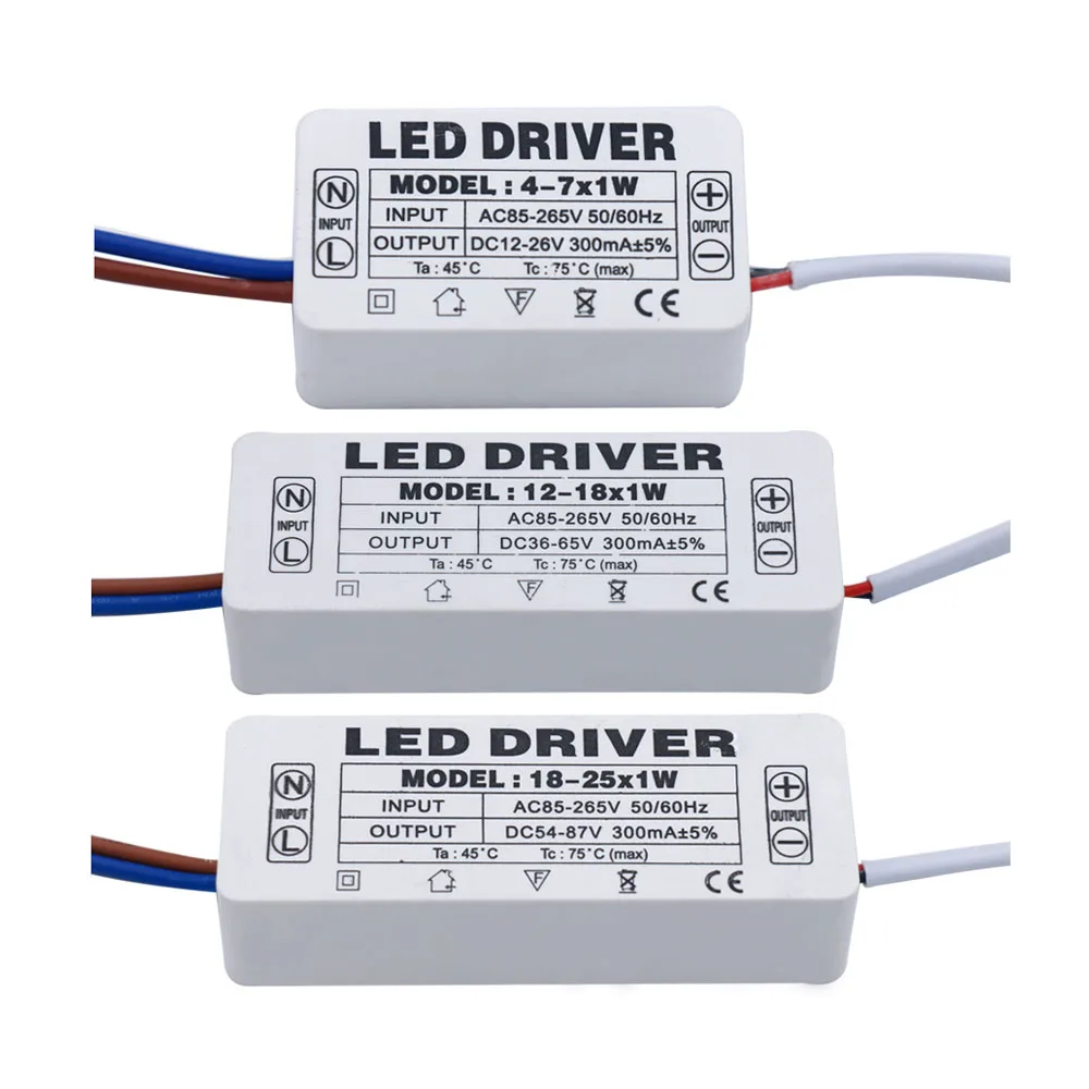 Sterownik LED 300mA 1-3W 3-5W 4-7W 8-12W 12-18W 18-25W 25-36W Zasilacz LED 350mA AC90-265V Transformatory oświetleniowe do diod LED