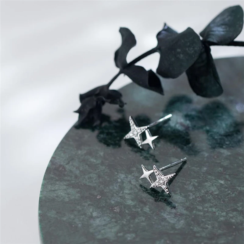 Sole Memory Double Cross Star Zircon Mini Fresh Simple Silver Color Fashion Female Stud Earrings SEA451