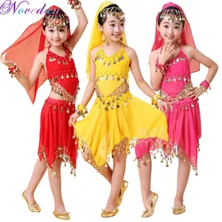 Disfraz de danza del vientre para niñas, ropa de bailarina India, nuevo estilo de gasa, baile folclórico, 2 unids/set, 3 unids/set, 4 unids/set