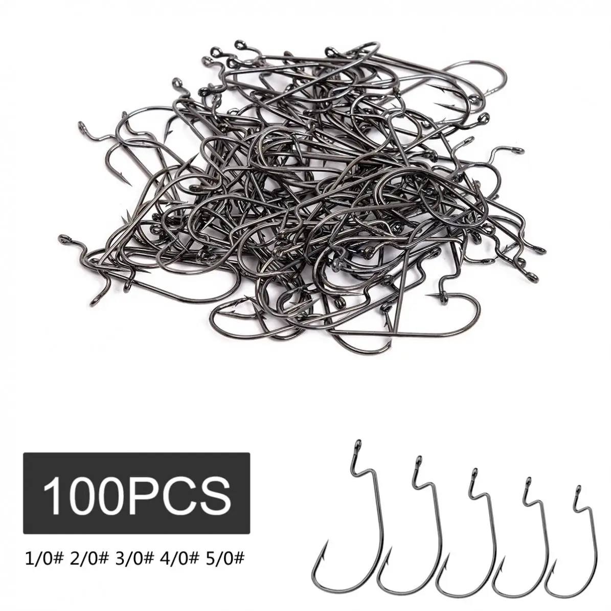 

100pcs / lot Fishing Hooks Set 1/0# 2/0# 3/0# 4/0# 5/0# Carbon Steel Wide Crank Barb Fishhook Accessories for Soft Worm Bait