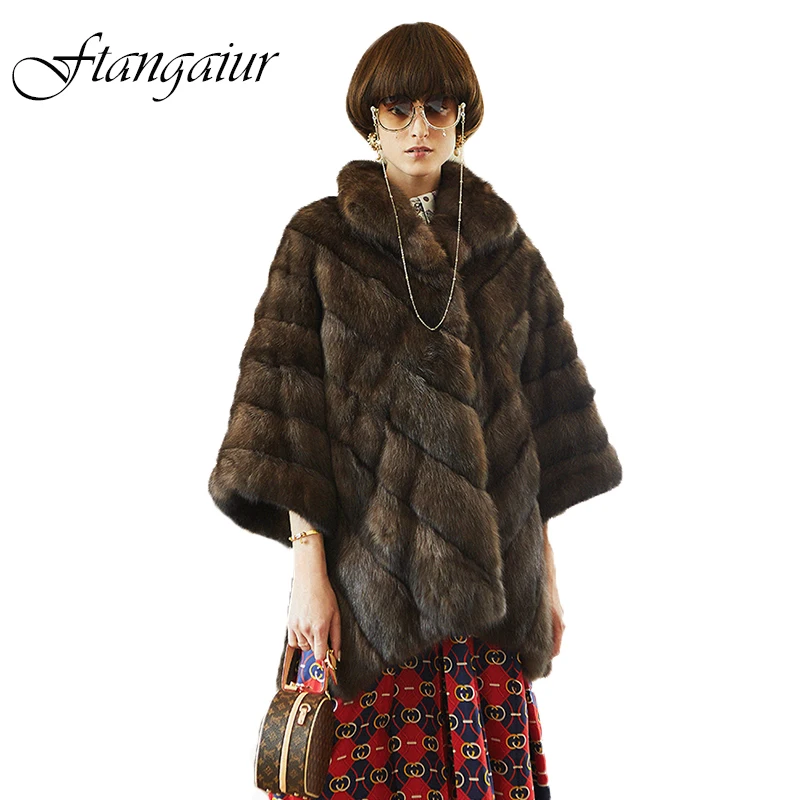 Ftangaiur  Winter Imported Russian Sable Gypsophila Mink Coat Custom-Made Women Medium Three Quarter Sleeve Mink Fur Coats