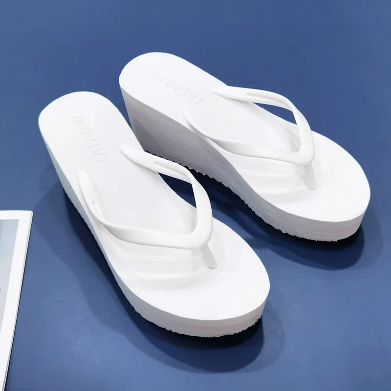 Low High-Heeled Shoes Lady Slippers Women Summer Shale Female Beach Med Luxury Slides Black Sandals Rubber Flip Flops On A Wedge