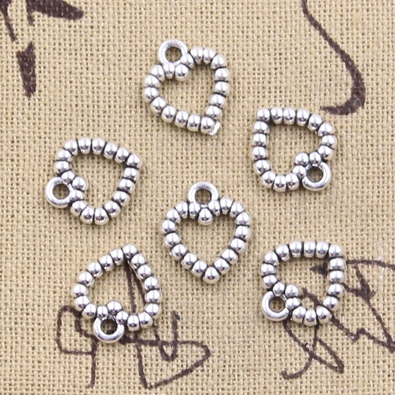 40pcs Charms Hollow Heart 14x12mm Antique Silver Color Pendants DIY Crafts Making Findings Handmade Tibetan Jewelry