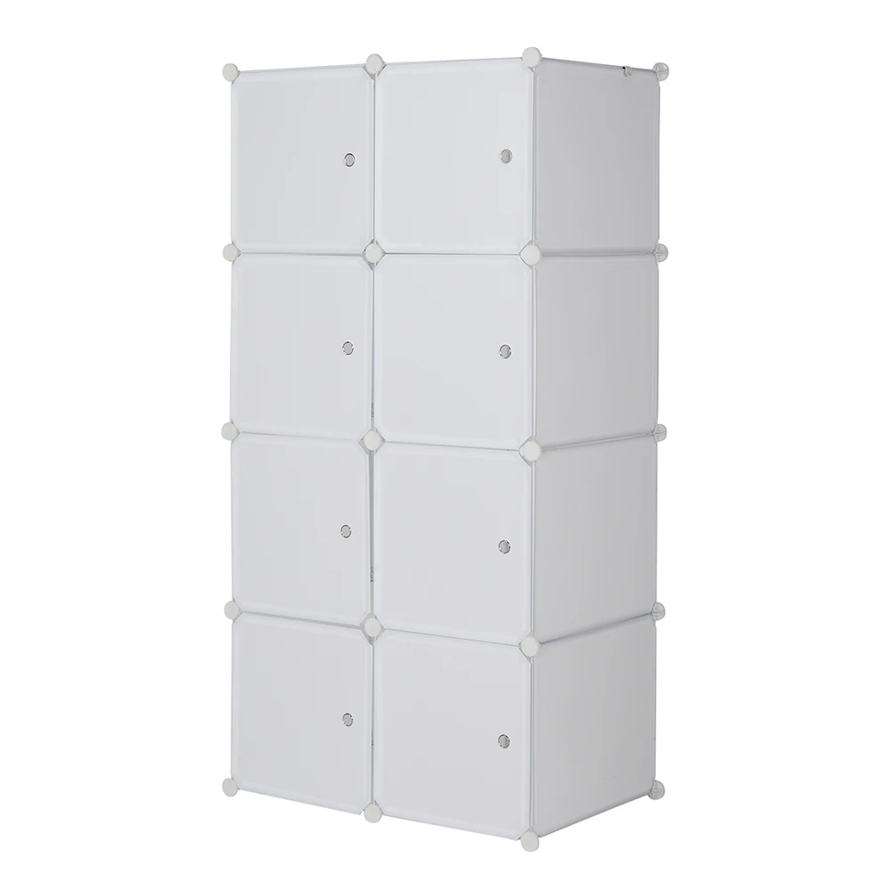 8 Cube Organizer Stackable Plastic Cube Storage Shelves Design Multifunctional Modular Closet Cabinet with Rod Shoes Rack