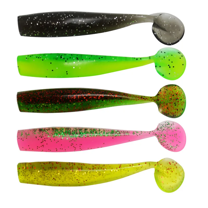Angelköder, doppelte Farbe, weicher Köder, kein Kopf, T-Schwanz, Fisch, 8 g, künstliche Wurmköder, Lot 5 Stück, Verkauf – Detail 1