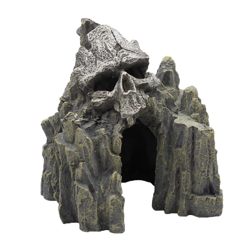 Aquarium Rockery Decor Fish Tank Mountain Hideout Resin Skull Rockery Landscaping Fish Shrimp Breeding Cave Aquarium Ornament