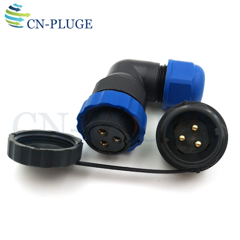 SD20 3 pin Waterproof Aviation Right Angle Connector,20mm Panel Mount Connector Male Socket Female Plug IP68