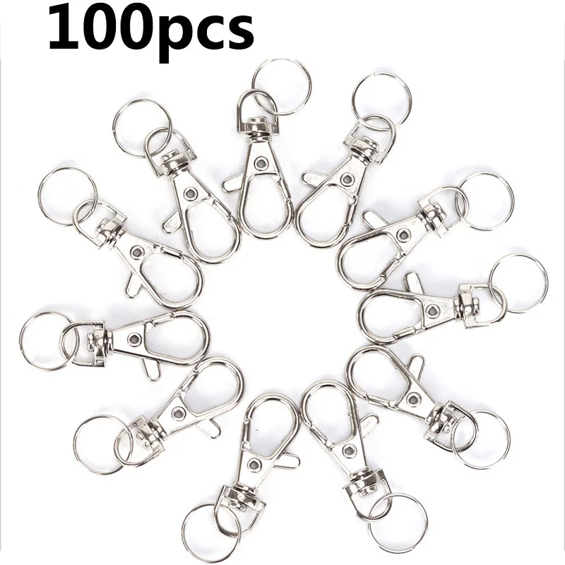 100pcs DIY Polished  Keyring Keychain Split Ring Short Chain Key Rings Metal Swivel Clasp Hooks Jewellery Making Parts