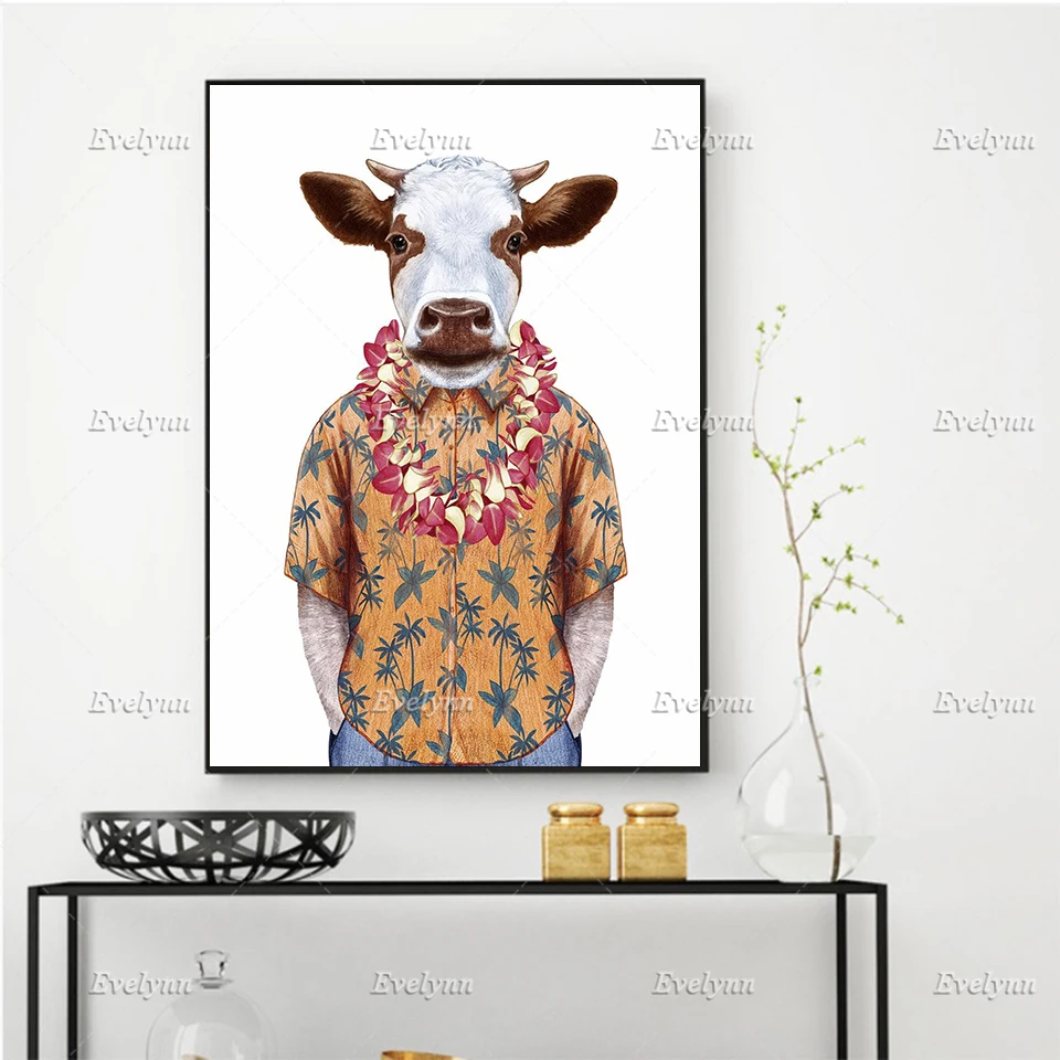 Cool Hawaiian Shirt Cow Art Posters Wall Art Prints Home Decor Canvas Unique Gift Floating Frame