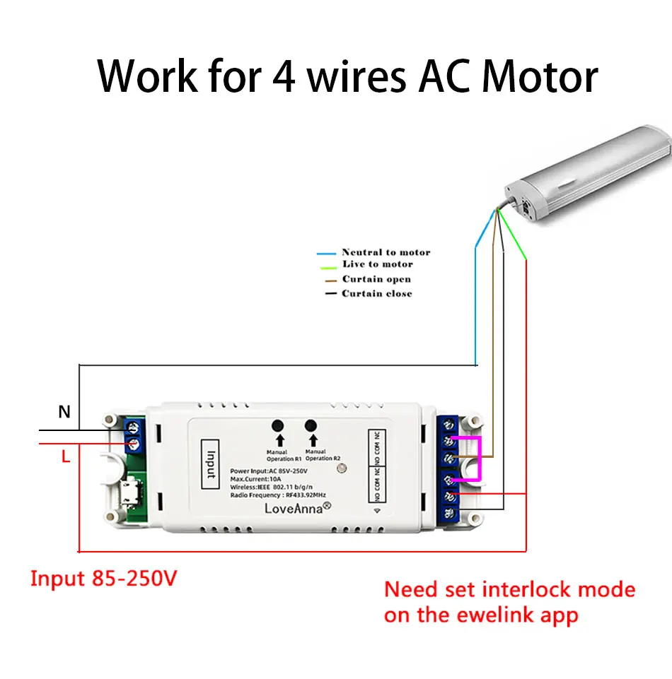 eWeLink WiFi Smart Curtain Switch RF433Mhz Wireless control DIY Roller Shutter AC Electric motor Garage Door AC 110V 220V 10A