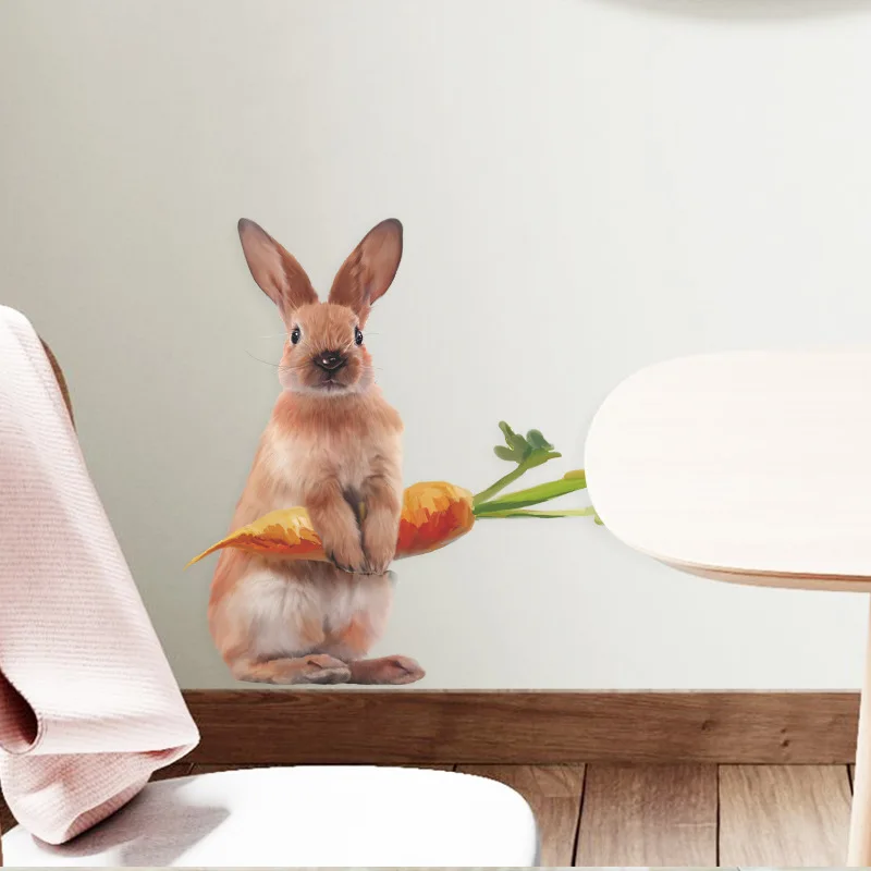 Cute Rabbit Carrot Wall Stickers Living Room Background Decoration Kids Room Bedroom Wallpaper Home Decor Children Room Stickers