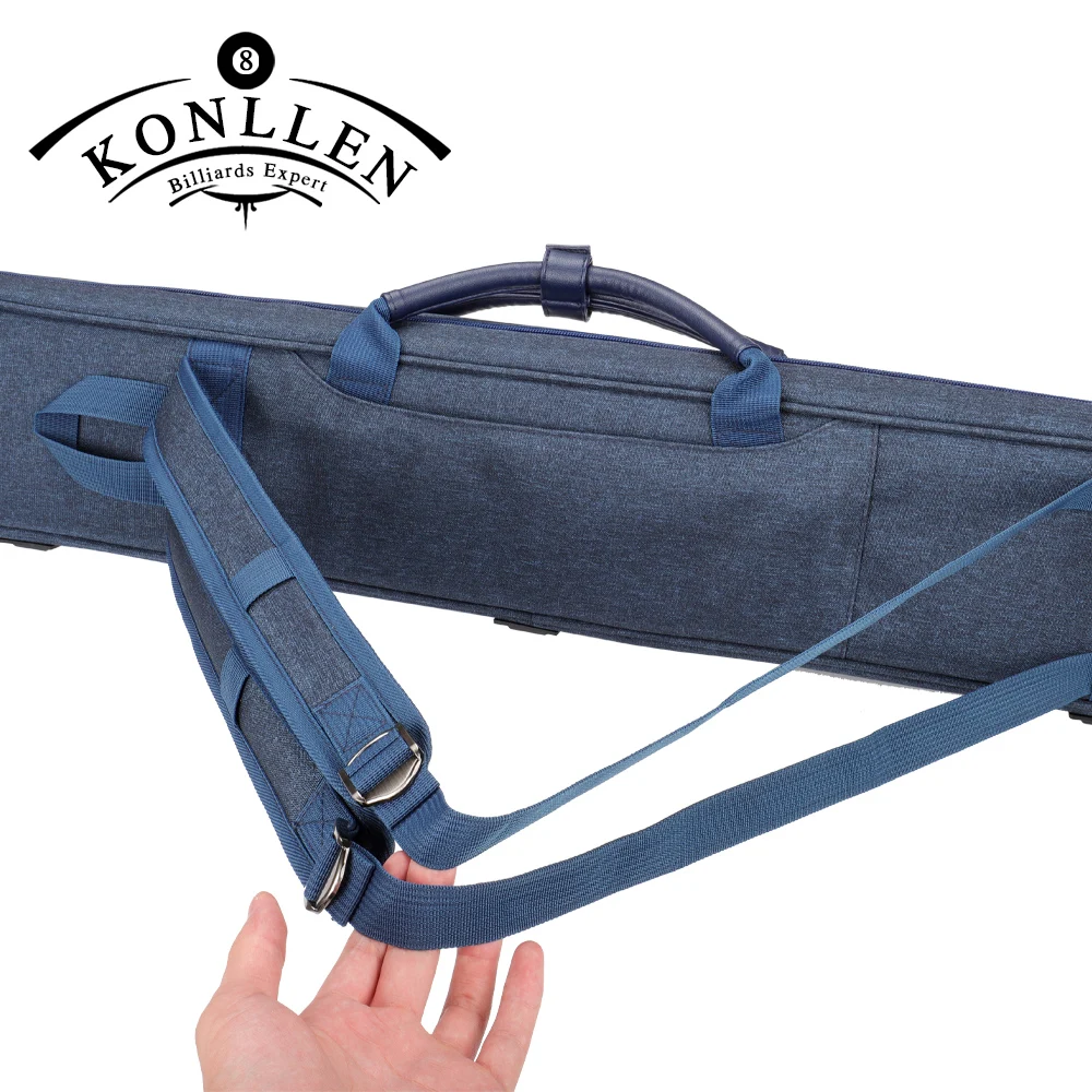 KONLLEN 7 Holes Pool Cue 3 Butts 4 Shafts Blue Black High Capacity Oxford Canvas Bag Carry Sturdy Wear Resistant Case