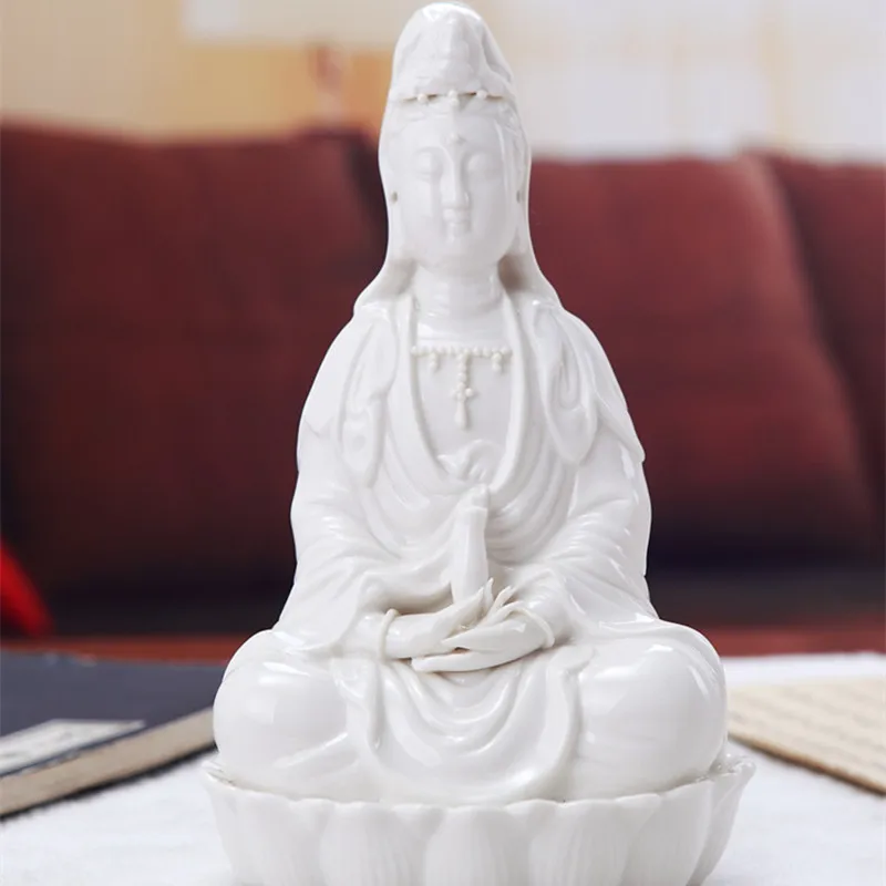 

WHYOU Ceramic Guanyin Buddha Lucky Home Indoor Bedroom Decoration Craft Zhaocai Furniture Pure White Ornaments Gift