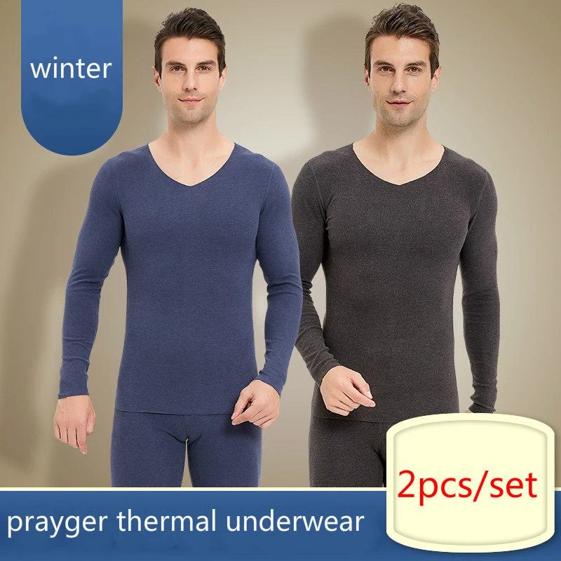 Men Long Jhons Winter Thermal Underwear Tops Buttoms Invisible Clothes Warm Body Sleeves Sets Big Waist 4XL