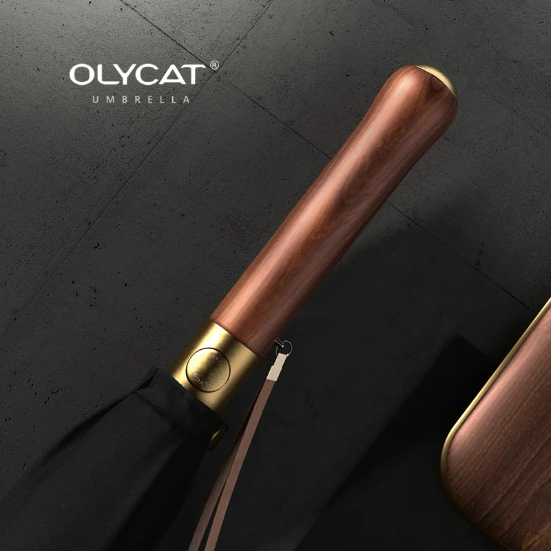 OLYCAT-Long Straight Shank Umbrella, Wooden Handle, High-end Classic Business, Black and Blue, Outdoor Travel, 16K