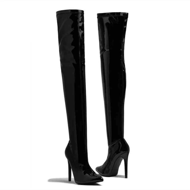 2020 Winter New Fashion Over Knee High Boots Long Concise Pointed Toe Side Zip Women Thigh High Boots Big Size 43 Dress Shoes