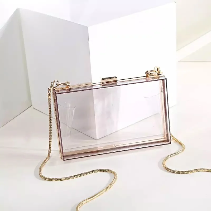 Bolso de mano de acrílico transparente para mujer, bandolera de noche con cadena, novedad