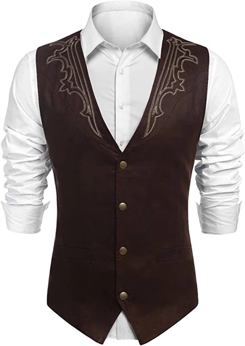 Men's suede suit vest embroidered casual steampunk style vest fashion spring autumn plus size vest