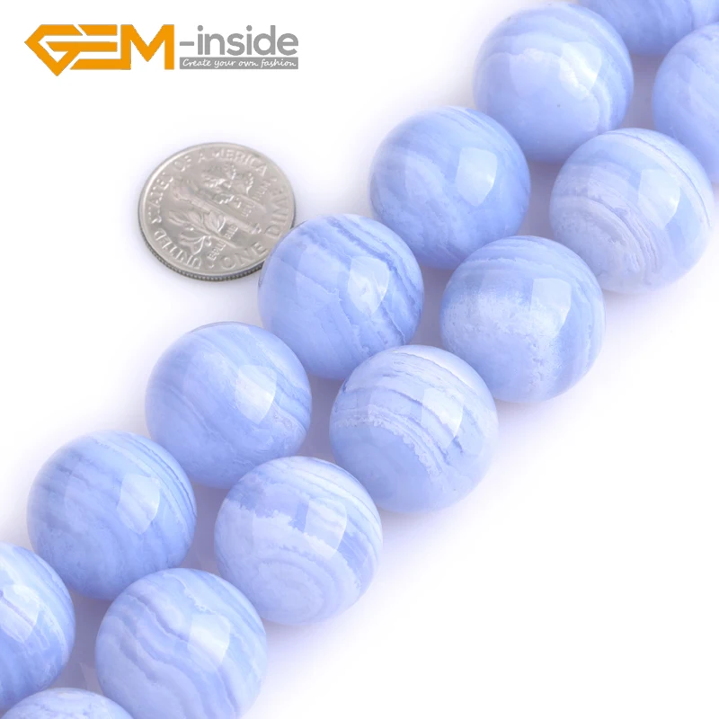 Natural AA Grade Chalcedony Round Semi Precious Faceted/Smooth Beads Blue Beads for Jewelry Making 15\