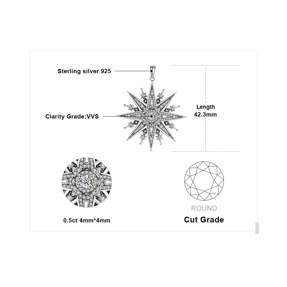 JewelryPalace-colgante de plata de primera ley y Circonia cúbica para mujer, joya SIN Cadena, plata esterlina 925, estilo gótico, Estrella del Norte, Punk