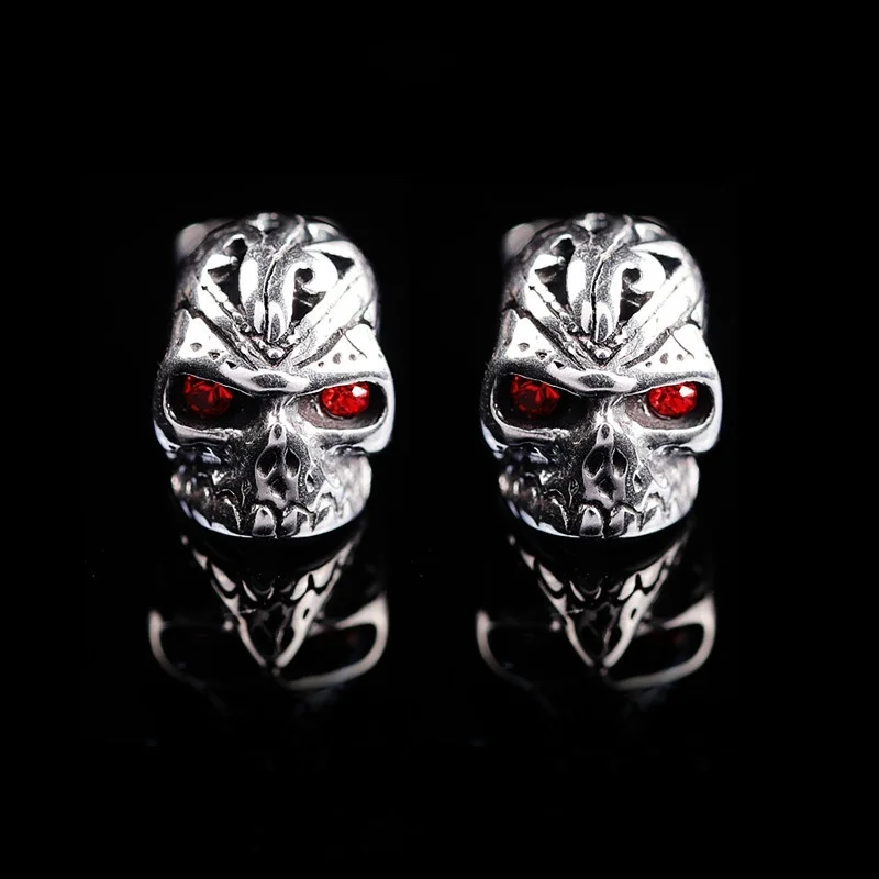 Men\'s Stainless Steel Earrings Punk Style Red Eye Skull Stud Earrings Motorcycle Party Cool Earrings Hip Hop Jewelry Accessories