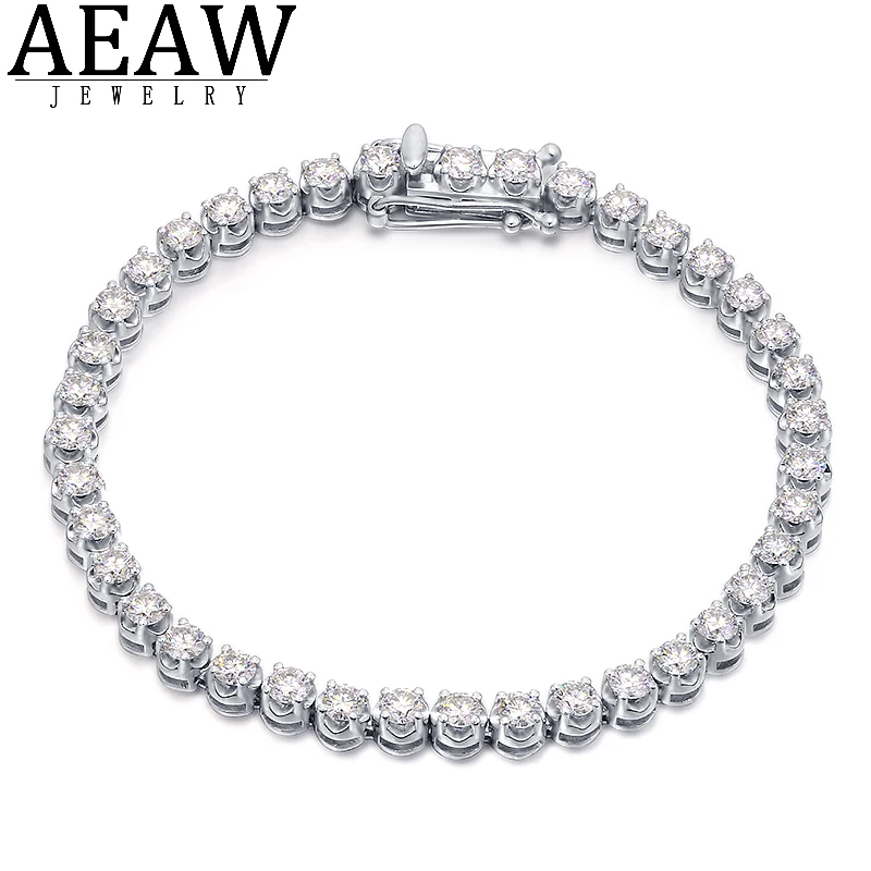 

Charm Bracelets Women Solid 14k White Gold Jewelry Round Moissanite Diamond Wedding Party Bracelet 0.4ct 3.0mm D color VVS1