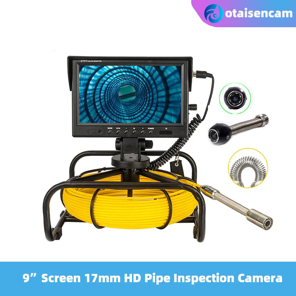 

9 Inch Monitor 17mm HD Camera Sewer Drain Pipe Inspection System DVR Wifi Hotspot 20m 30m 50m 5mm Fiberglass Cable