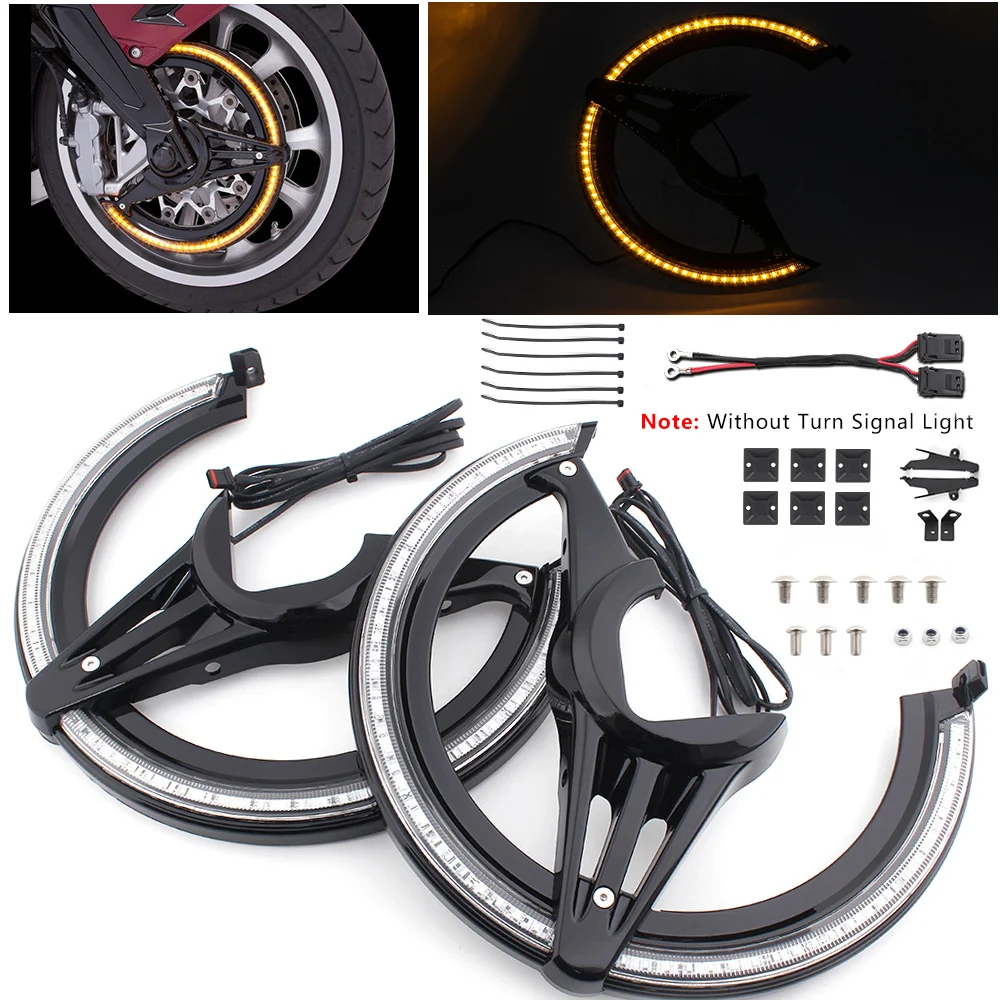 

Motorcycle Front Wheel Brake Disc Rotors Covers With Amber LED Light For Honda Gold Wing GL1800 2018-Up Black Decorative Parts