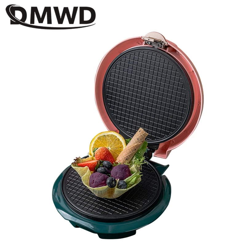 DMWD Electric Crispy Egg Roll Maker Omelet Sandwich Iron Crepe Baking Pan Waffle Pancake Oven DIY Ice Cream Cone Machine 220V